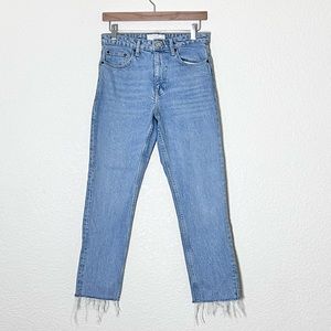 Topshop | Light wash straight leg high rise ankle fray jeans rigid denim…